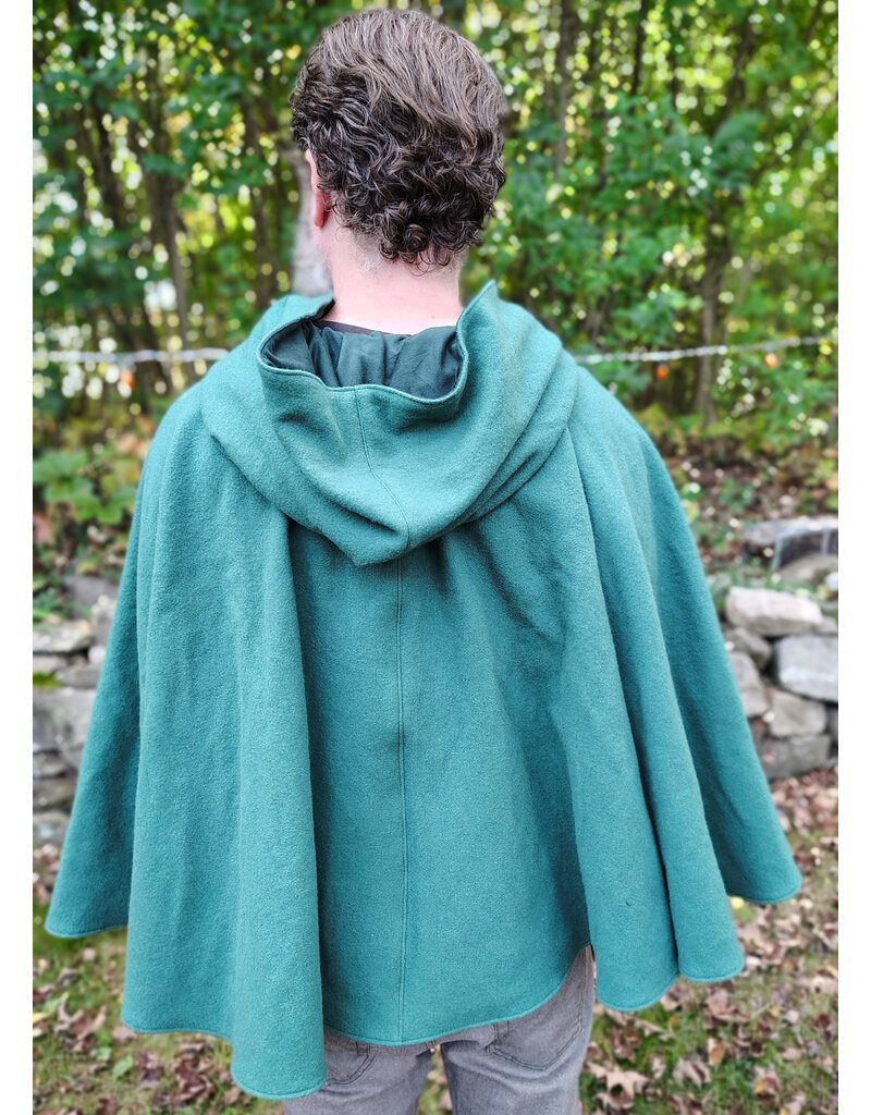 Cloakmakers.com 5856-Washable Dusty Green Wool Cloak w/ Green Moleskin Hood & Pockets