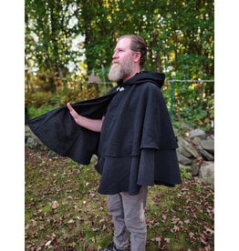 Cloakmakers.com 5857-Washable Black Wool Cloak w/ Black Mantel, Hood Lining, & Pockets
