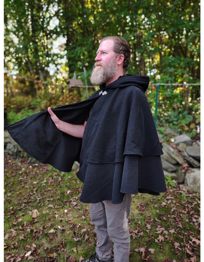 Cloakmakers.com 5857-Washable Black Wool Cloak w/ Black Mantle, Hood Lining, & Pockets