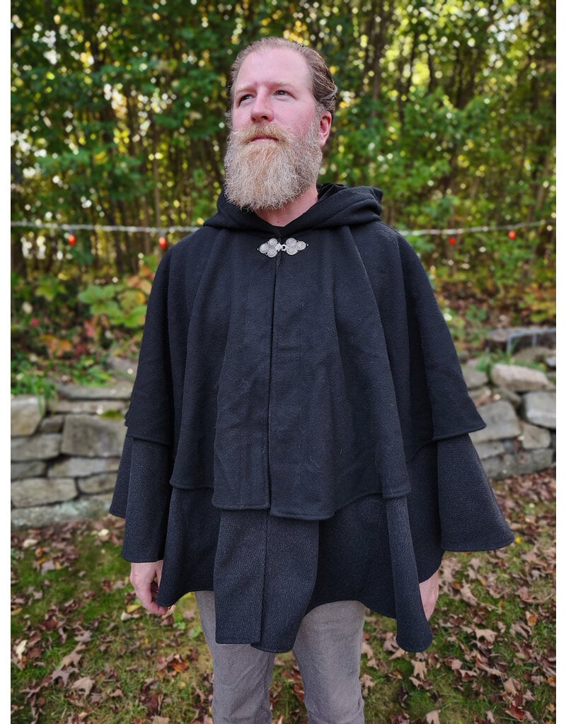 Cloakmakers.com 5857-Washable Black Wool Cloak w/ Black Mantle, Hood Lining, & Pockets