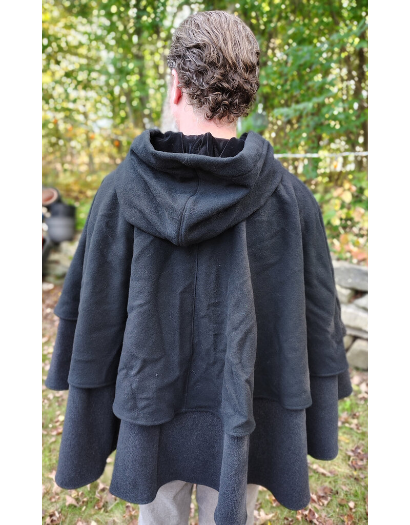 Cloakmakers.com 5857-Washable Black Wool Cloak w/ Black Mantle, Hood Lining, & Pockets