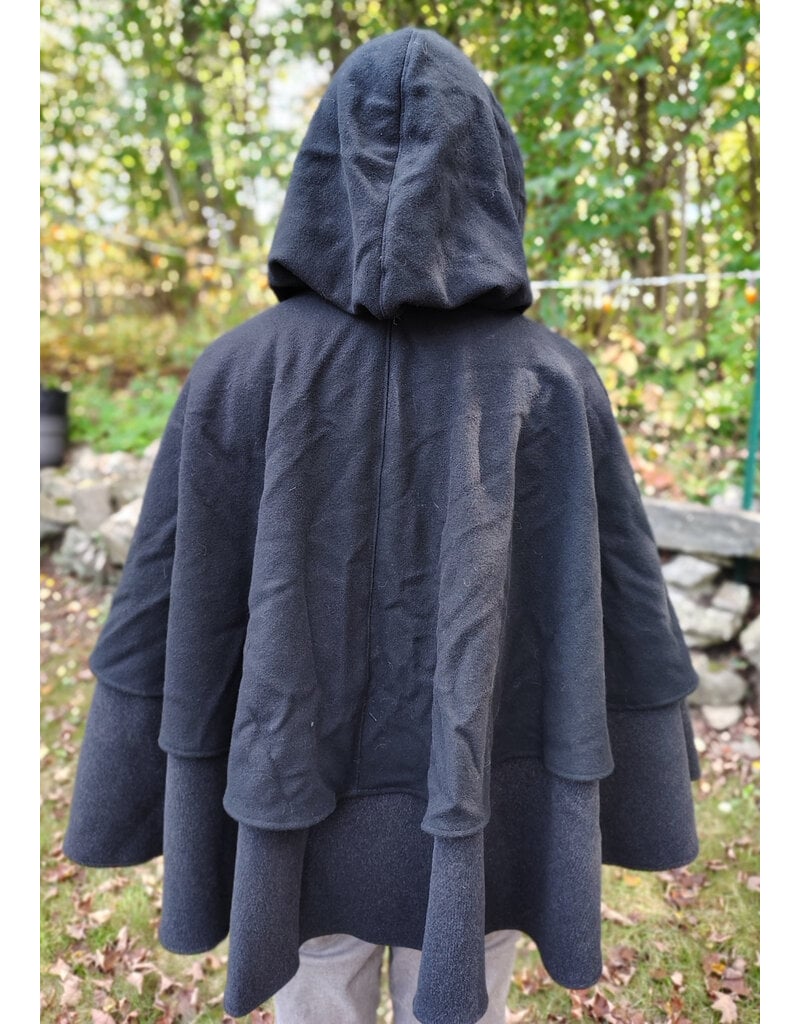 Cloakmakers.com 5857-Washable Black Wool Cloak w/ Black Mantle, Hood Lining, & Pockets