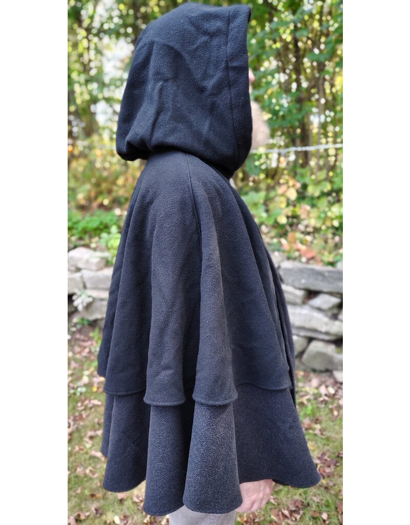 Cloakmakers.com 5857-Washable Black Wool Cloak w/ Black Mantle, Hood Lining, & Pockets