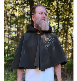 Cloakmakers.com 5858-Washable Hunter Green Fleece Cloak w/ Elvish Ivy Embroidery
