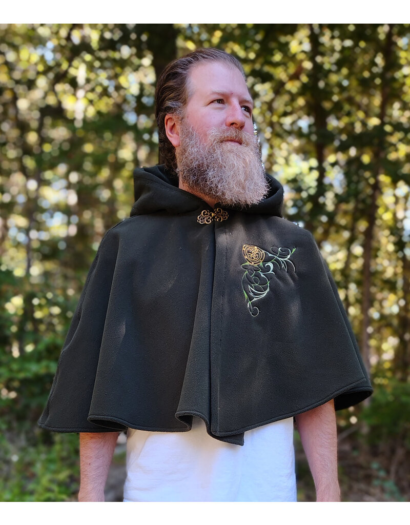 Cloakmakers.com 5858-Washable Hunter Green Fleece Cloak w/ Elvish Ivy Embroidery