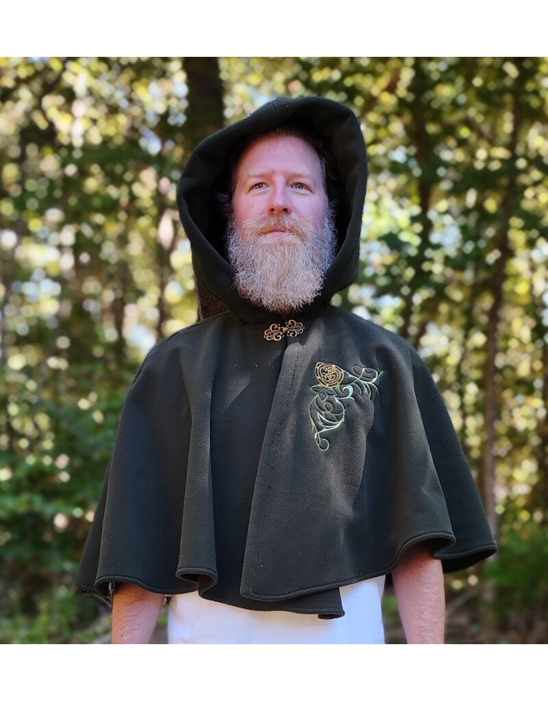 Cloakmakers.com 5858-Washable Hunter Green Fleece Cloak w/ Elvish Ivy Embroidery