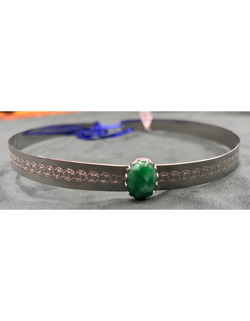 Cloakmakers.com Green Stone on Silver Tone Spiral Center Band