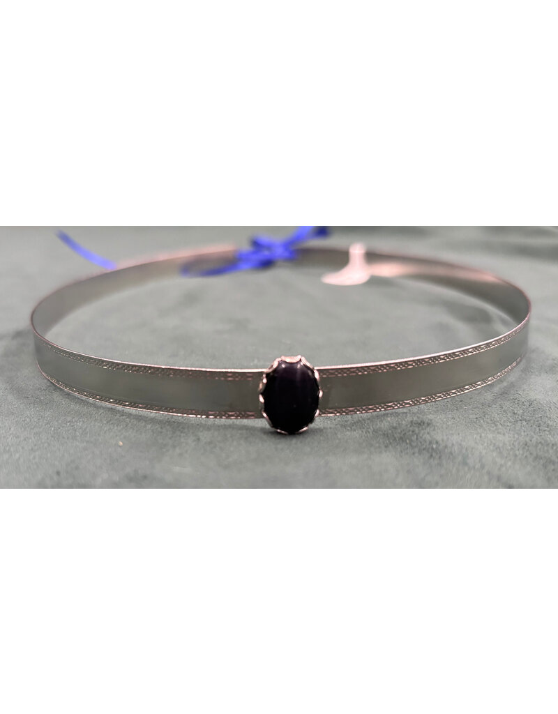 Cloakmakers.com Black Stone on Silvertone Bordered Burnished Band
