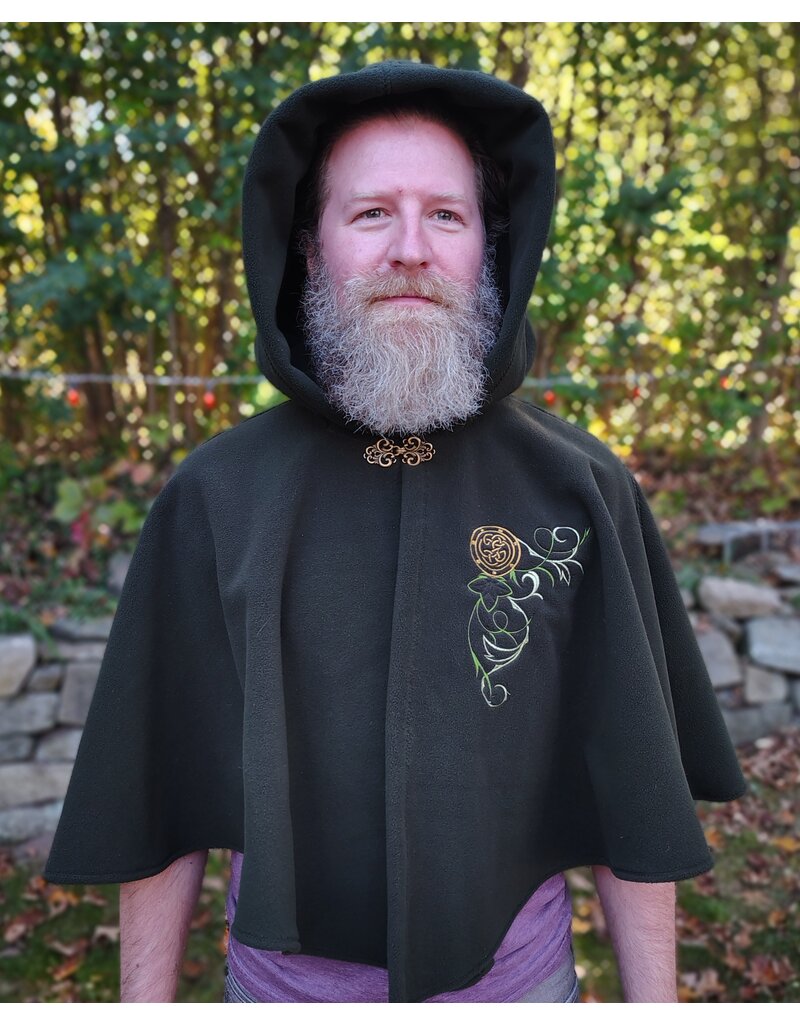 Cloakmakers.com 5858-Washable Hunter Green Fleece Cloak w/ Elvish Ivy Embroidery