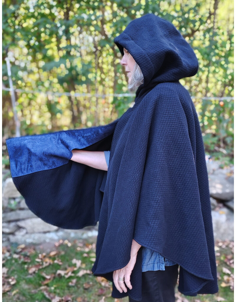 Cloakmakers.com 5859-Washable Midnight Blue Wool Cloak w/ Blue Hood Lining & Pockets
