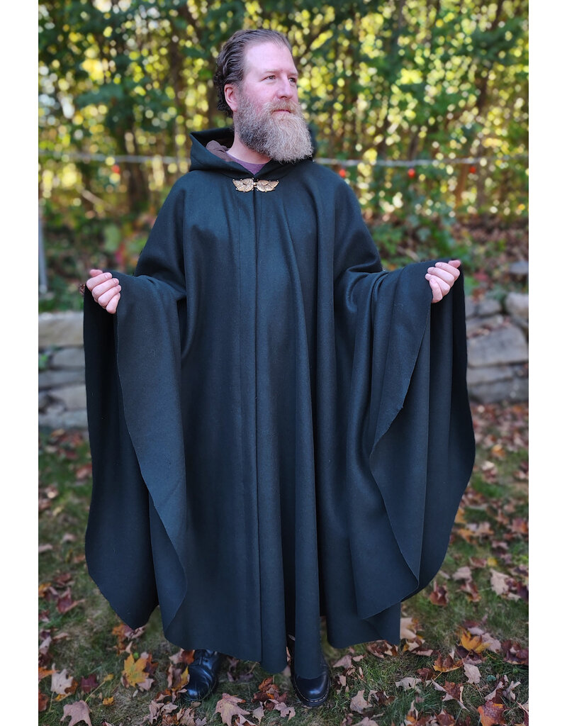 Cloakmakers.com 5860-Forest Green Wool Blend Cloak w/ Gold Multileaf Clasp & Brown Faux Suede Hood Lining