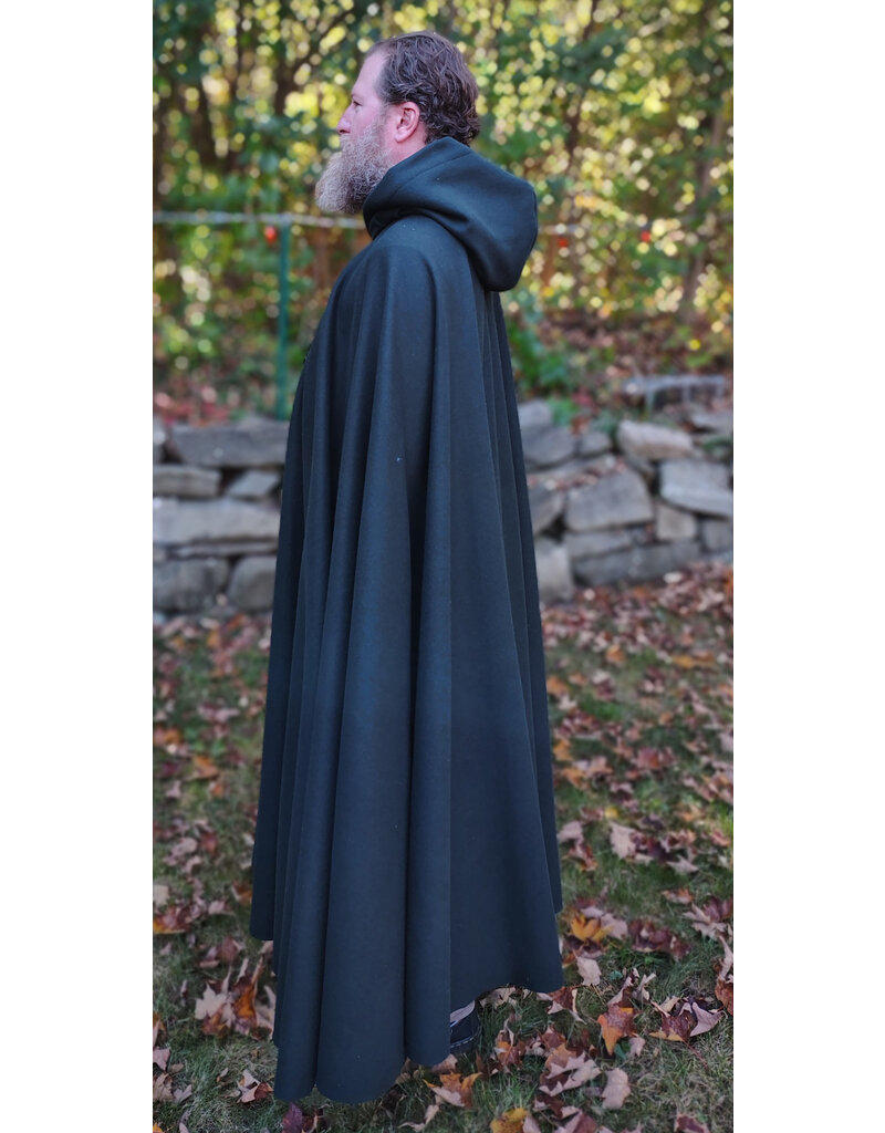 Cloakmakers.com 5860-Forest Green Wool Blend Cloak w/ Gold Multileaf Clasp & Brown Faux Suede Hood Lining