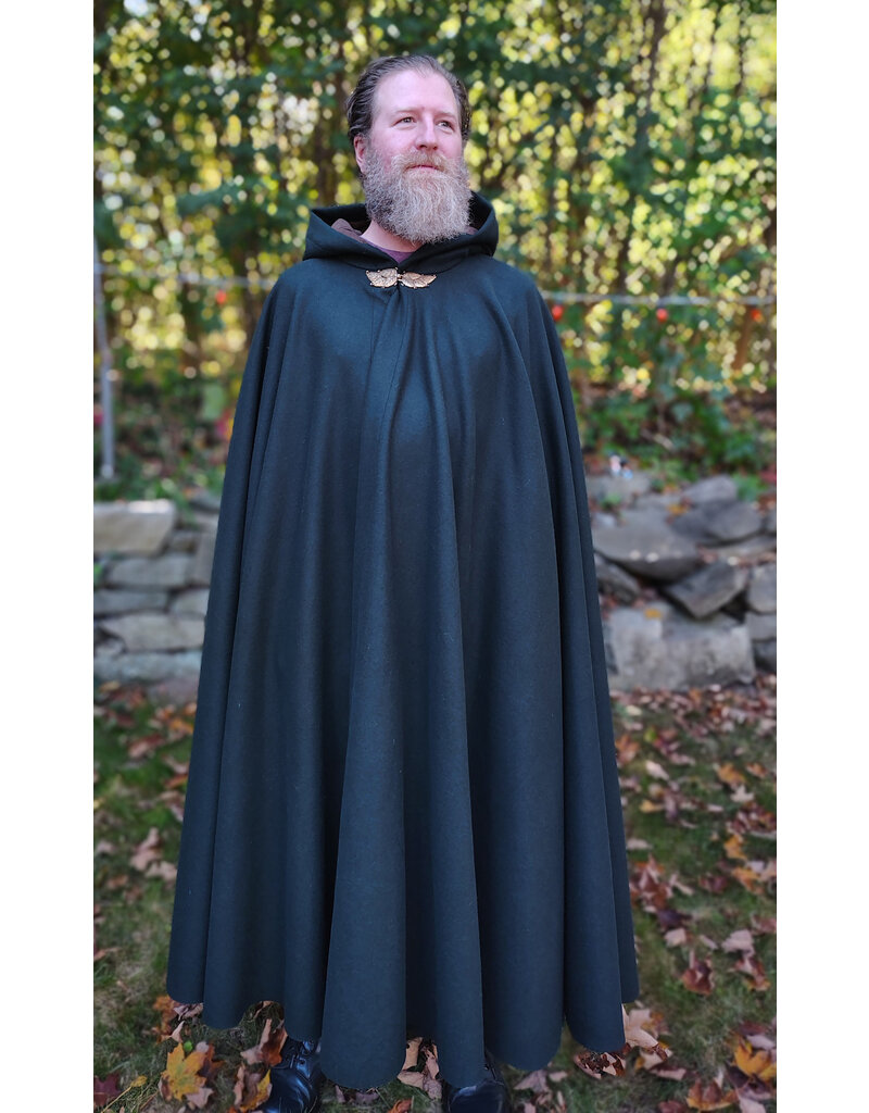 Cloakmakers.com 5860-Forest Green Wool Blend Cloak w/ Gold Multileaf Clasp & Brown Faux Suede Hood Lining