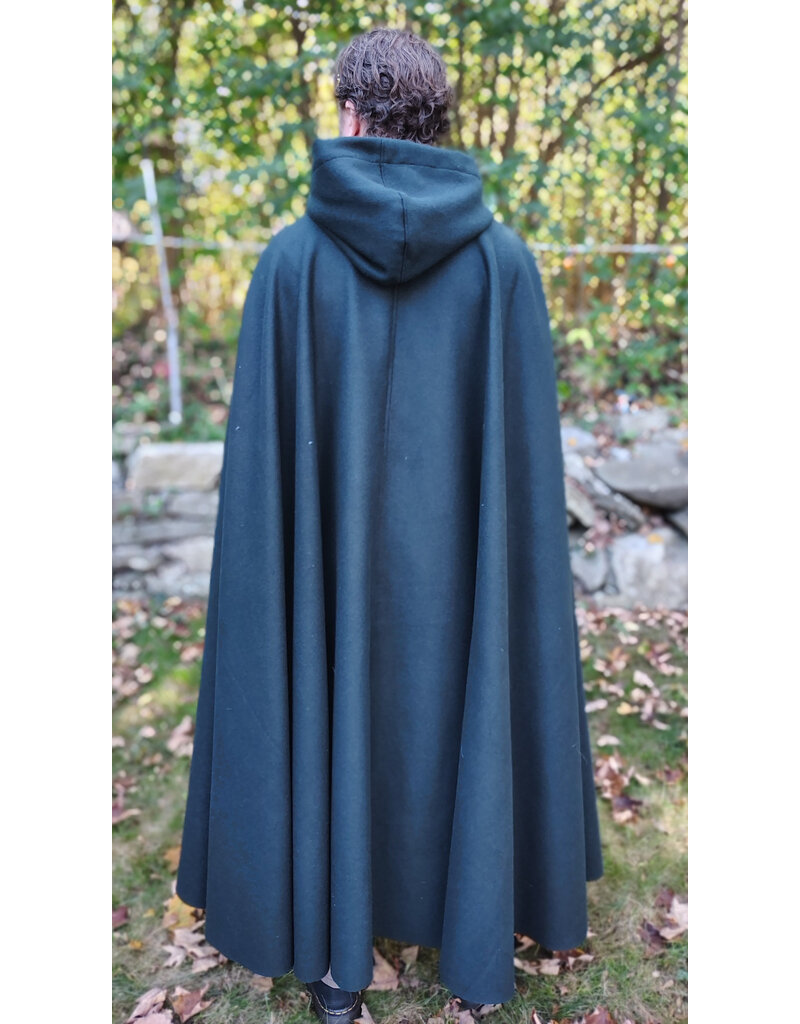 Cloakmakers.com 5860-Forest Green Wool Blend Cloak w/ Gold Multileaf Clasp & Brown Faux Suede Hood Lining