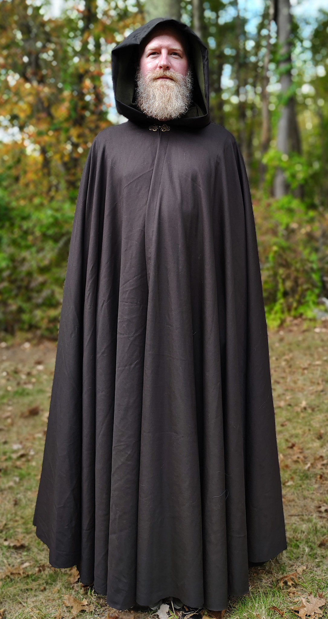 Cloack Rag 5862-Washable Dark Brown Lightweight Woven Wool Cloak w/ Olive Green ...