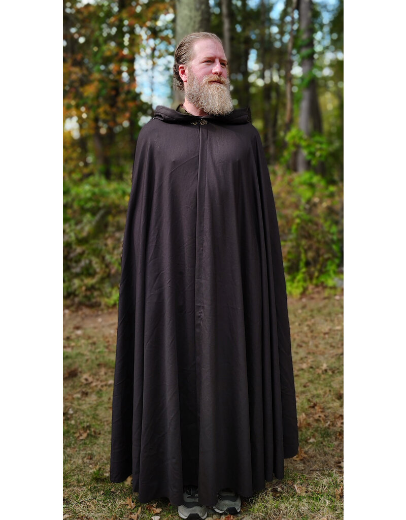 Cloakmakers.com 5862-Washable Dark Brown Lightweight Woven Wool Cloak w/ Olive Green Hood Lining