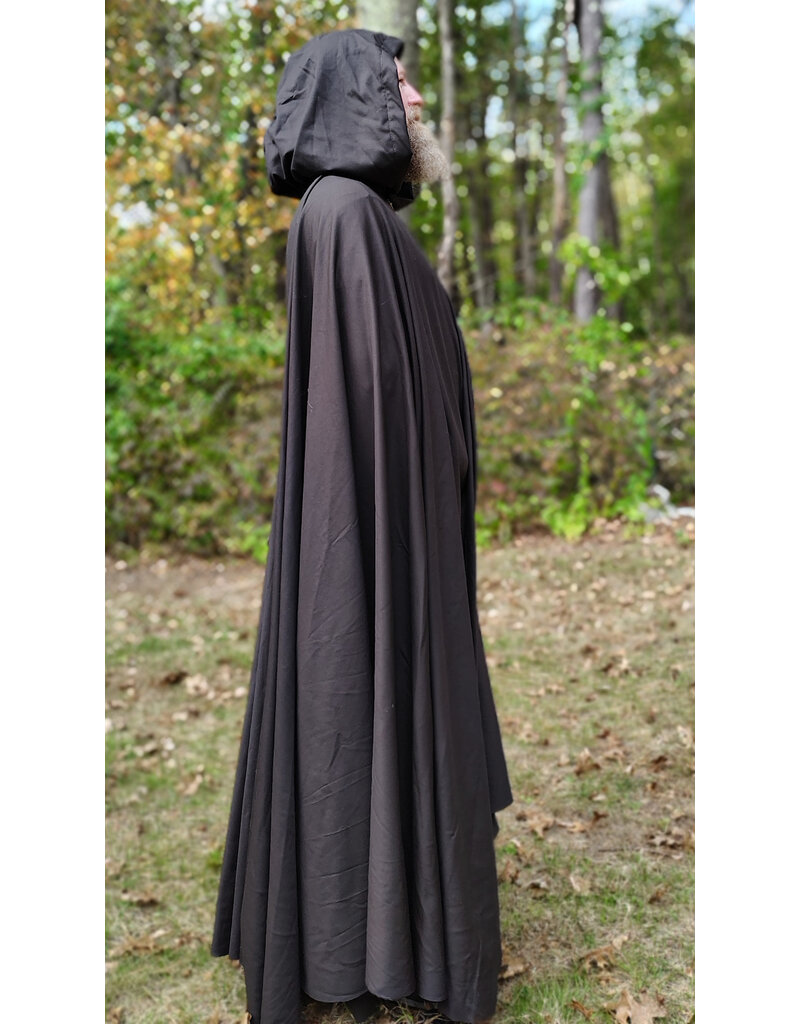 Cloakmakers.com 5862-Washable Dark Brown Lightweight Woven Wool Cloak w/ Olive Green Hood Lining