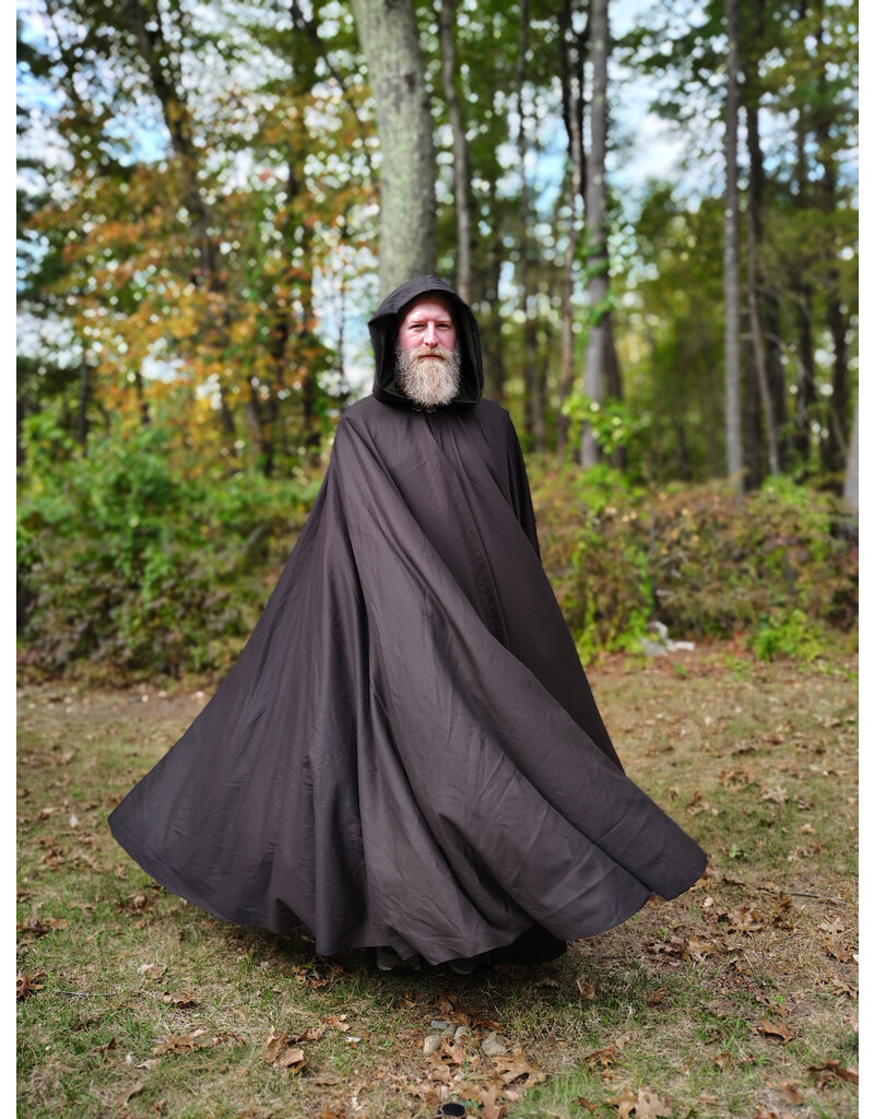 Cloakmakers.com 5862-Washable Dark Brown Lightweight Woven Wool Cloak w/ Olive Green Hood Lining