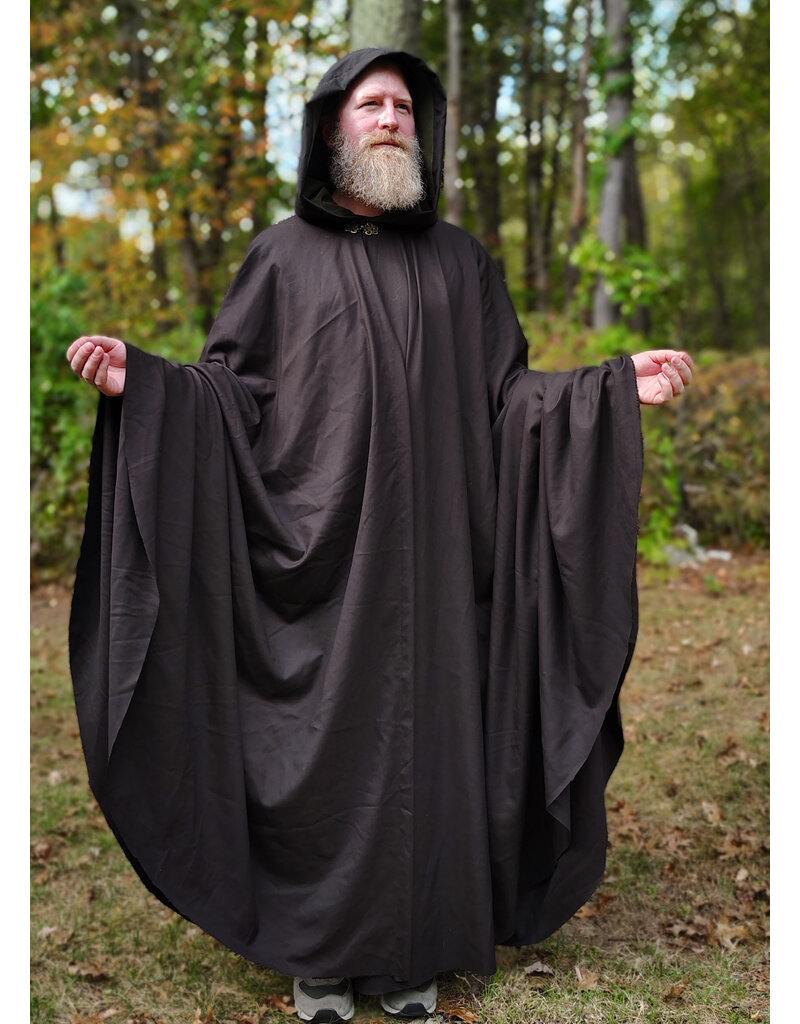 Cloakmakers.com 5862-Washable Dark Brown Lightweight Woven Wool Cloak w/ Olive Green Hood Lining