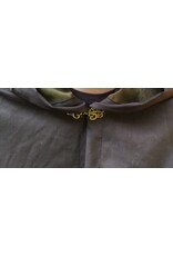 Cloakmakers.com 5862-Washable Dark Brown Lightweight Woven Wool Cloak w/ Olive Green Hood Lining