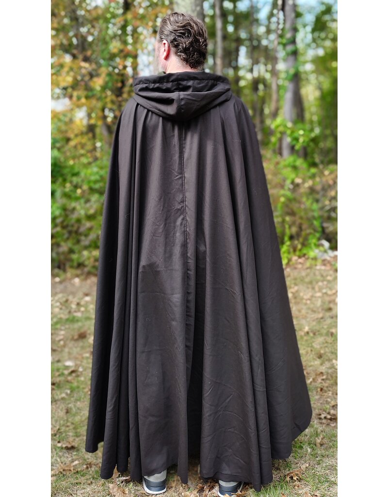 Cloakmakers.com 5862-Washable Dark Brown Lightweight Woven Wool Cloak w/ Olive Green Hood Lining