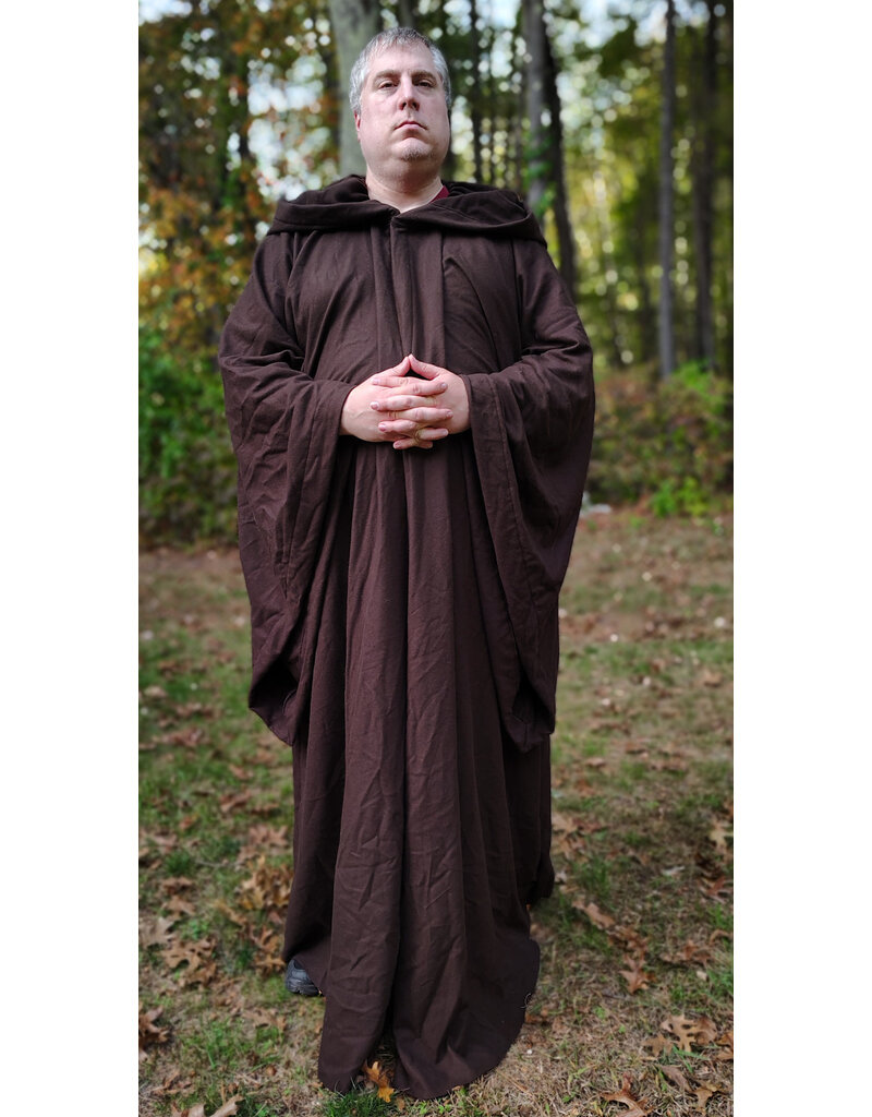 Cloakmakers.com R565-Washable Brown Wool Blend Robe w/ Hook & Eye Clasp and Drop Sleeves