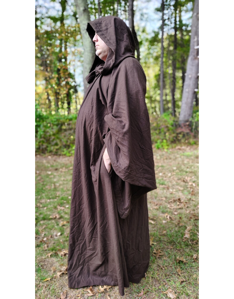 Cloakmakers.com R565-Washable Brown Wool Blend Robe w/ Hook & Eye Clasp and Drop Sleeves
