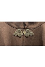 Cloakmakers.com 5563-Washable Faux Wool Brown Cloak w/ Green Velvet Hood Lining W/ Bronze Medallion Clasp