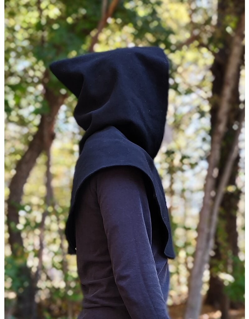 Cloakmakers.com H546-Washable Black Wool Hooded Cowl w/ Pointy Hood