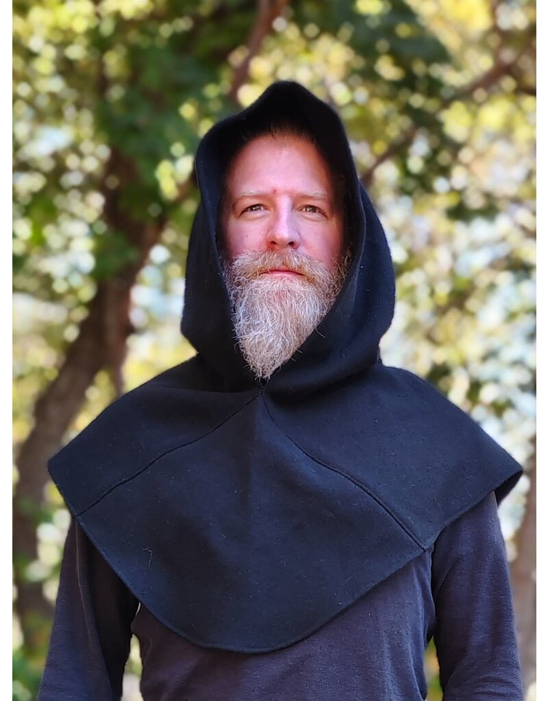 Cloakmakers.com H546-Washable Black Wool Hooded Cowl w/ Pointy Hood