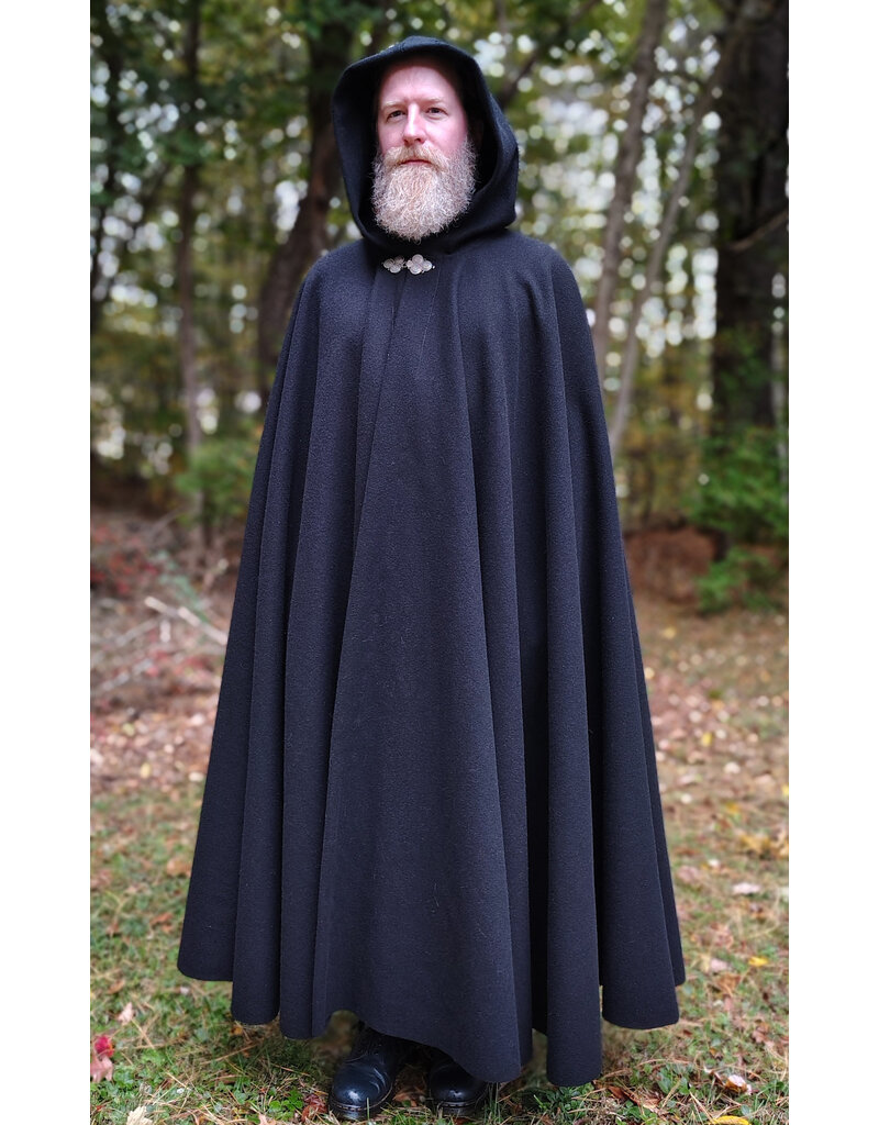 Cloakmakers.com 5864-Washable Black Wool Cloak w/ Triple Medallion Clasp