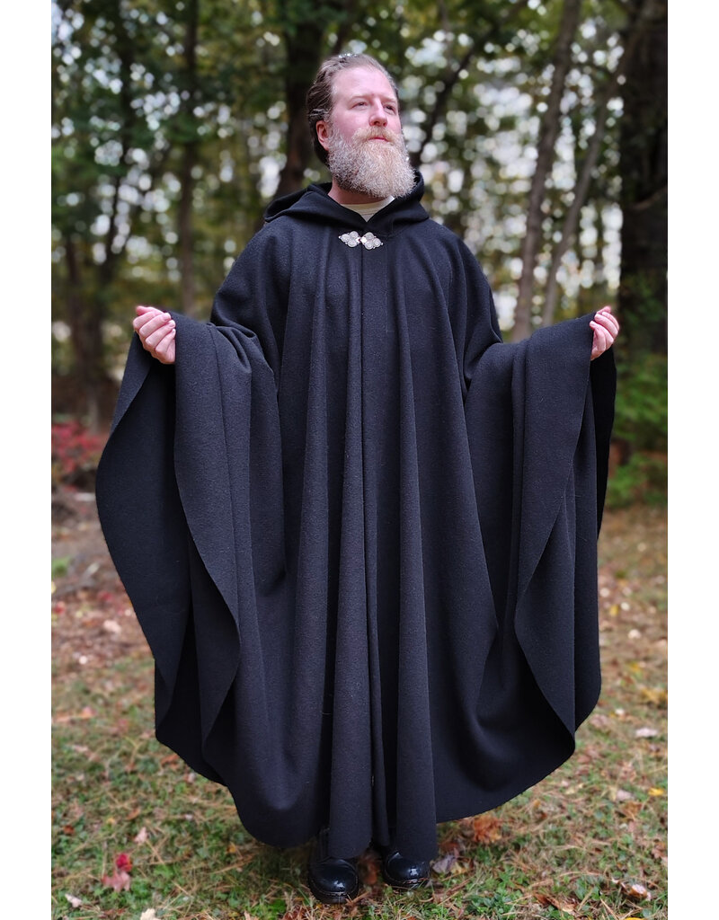 Cloakmakers.com 5864-Washable Black Wool Cloak w/ Triple Medallion Clasp