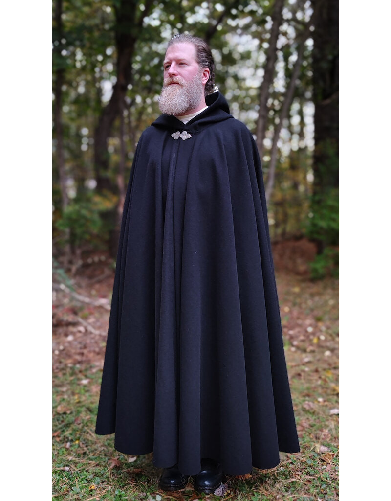 Cloakmakers.com 5864-Washable Black Wool Cloak w/ Triple Medallion Clasp