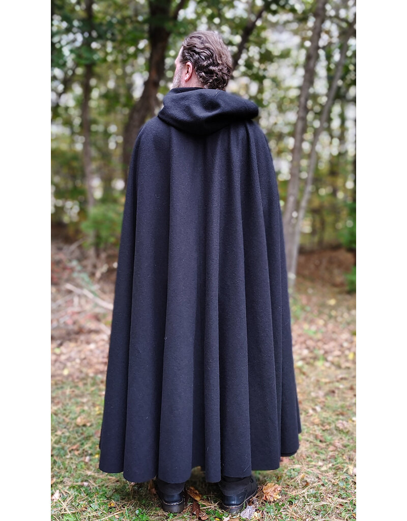 Cloakmakers.com 5864-Washable Black Wool Cloak w/ Triple Medallion Clasp
