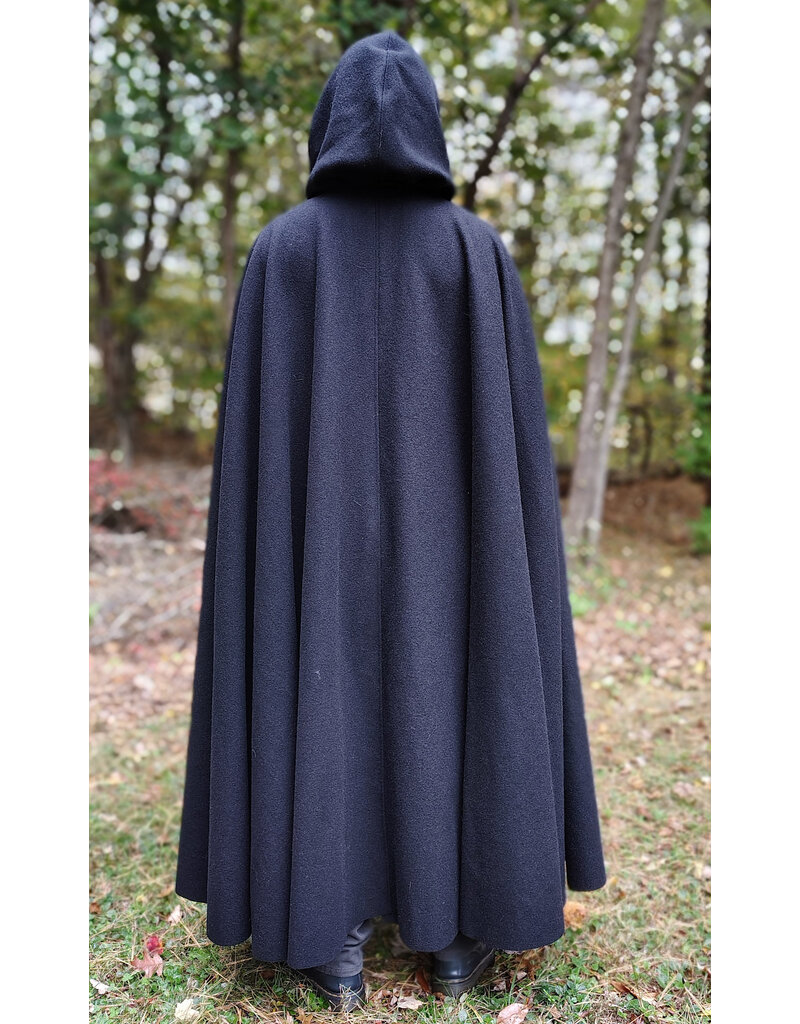 Cloakmakers.com 5864-Washable Black Wool Cloak w/ Triple Medallion Clasp