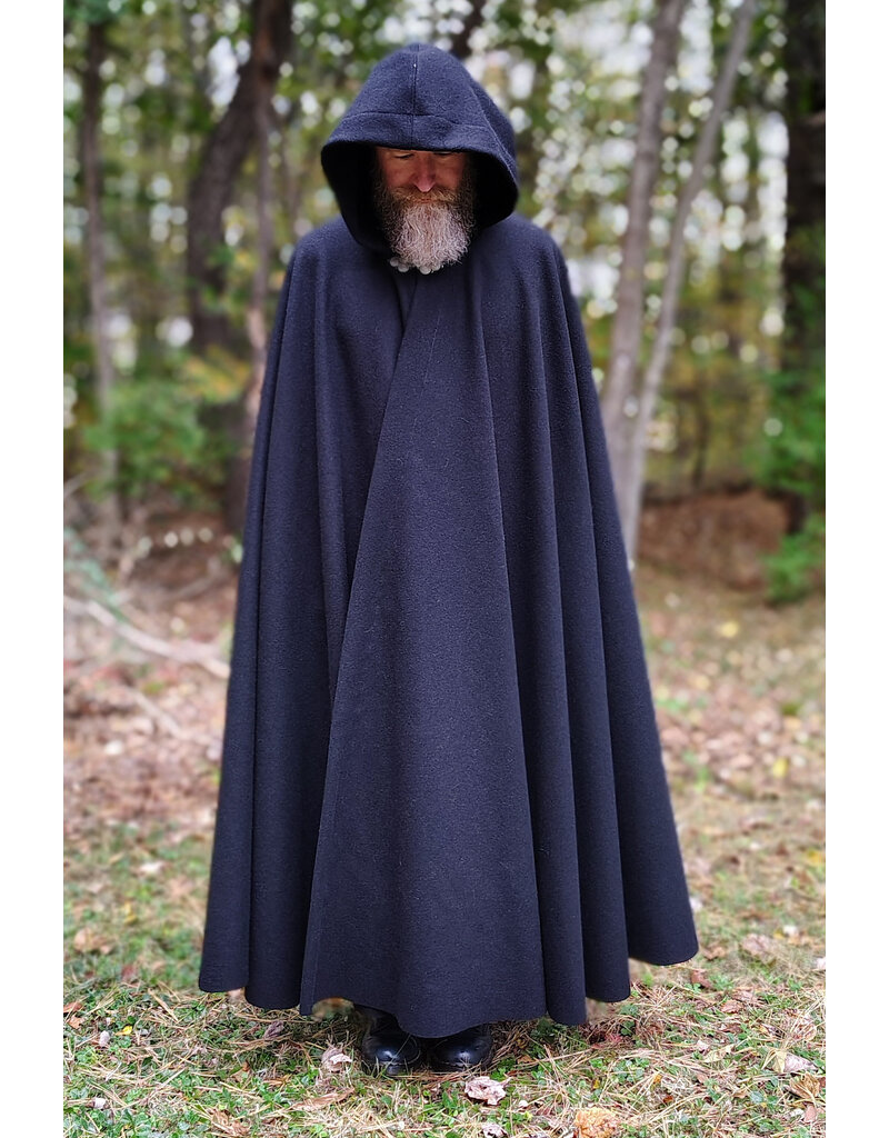 Cloakmakers.com 5864-Washable Black Wool Cloak w/ Triple Medallion Clasp