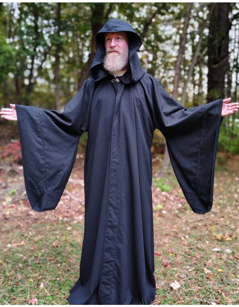 Cloakmakers.com R566-Washable Black Wool Robe w/ Drop Sleeve & Pockets