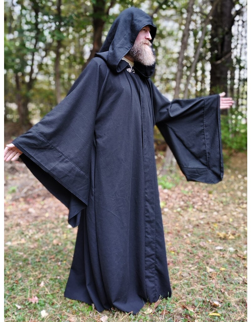 Cloakmakers.com R566-Washable Black Wool Robe w/ Drop Sleeve & Pockets