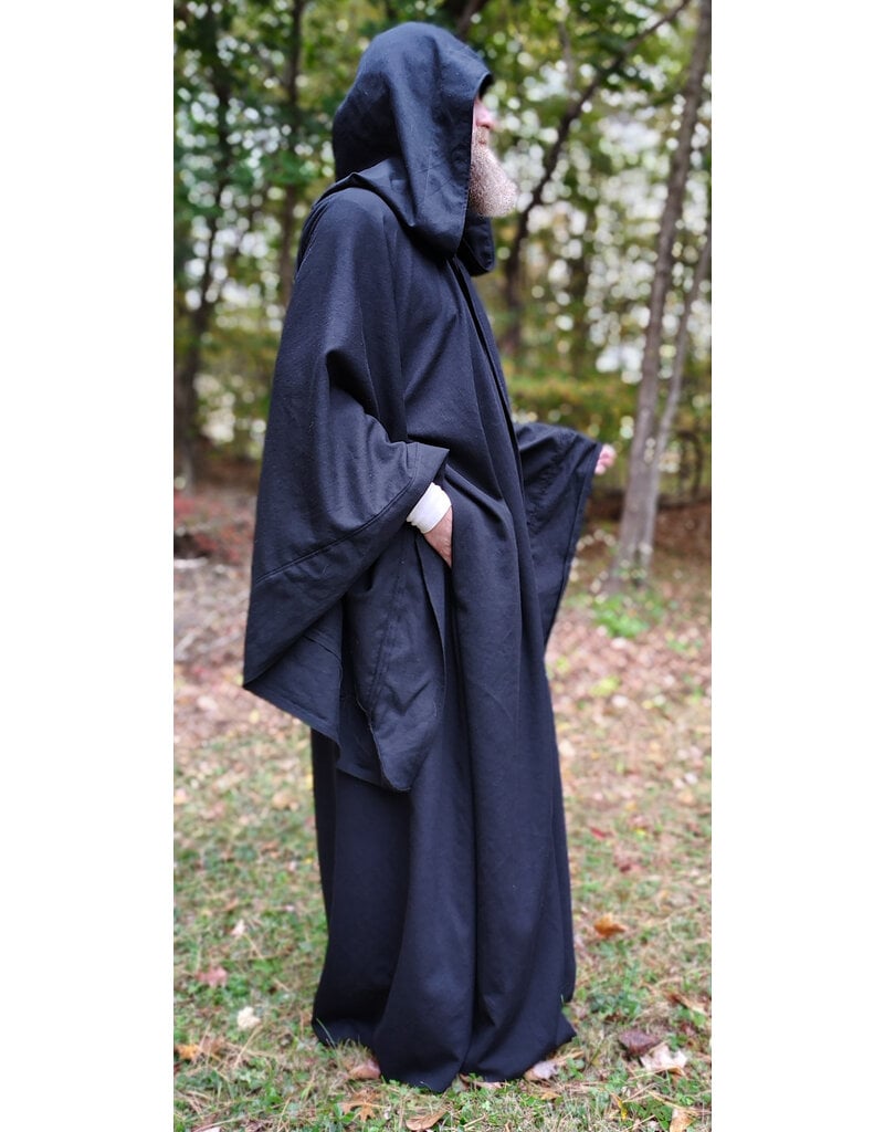 Cloakmakers.com R566-Washable Black Wool Robe w/ Drop Sleeve & Pockets