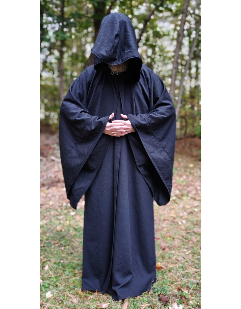 Cloakmakers.com R566-Washable Black Wool Robe w/ Drop Sleeve & Pockets