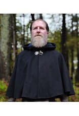 Cloakmakers.com 5608-Washable Thick Black 100% Wool Cloak w/ Blue Faux Suede Hood Lining & Pockets