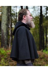 Cloakmakers.com 5608-Washable Thick Black 100% Wool Cloak w/ Blue Faux Suede Hood Lining & Pockets