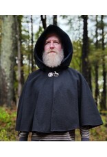 Cloakmakers.com 5608-Washable Thick Black 100% Wool Cloak w/ Blue Faux Suede Hood Lining & Pockets