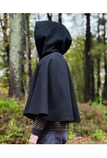 Cloakmakers.com 5608-Washable Thick Black 100% Wool Cloak w/ Blue Faux Suede Hood Lining & Pockets