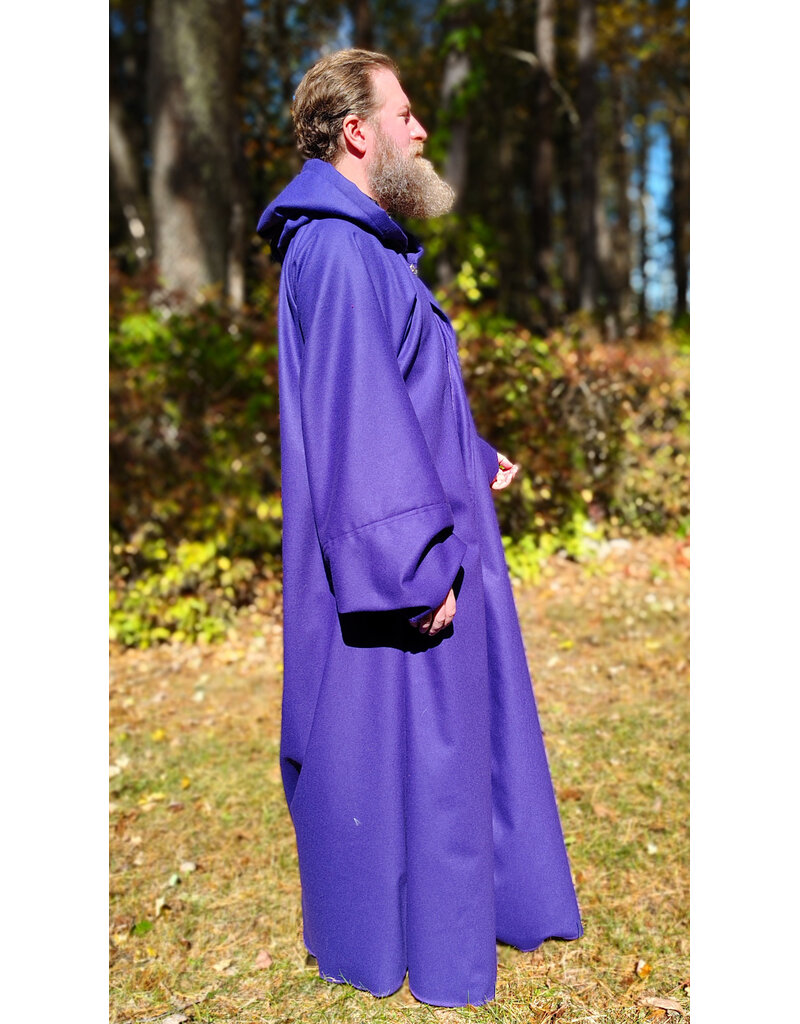 Cloakmakers.com R568-Purple Wool Blend Robe w/ Black Velvet Hood Lining & Silver Toned Clasp