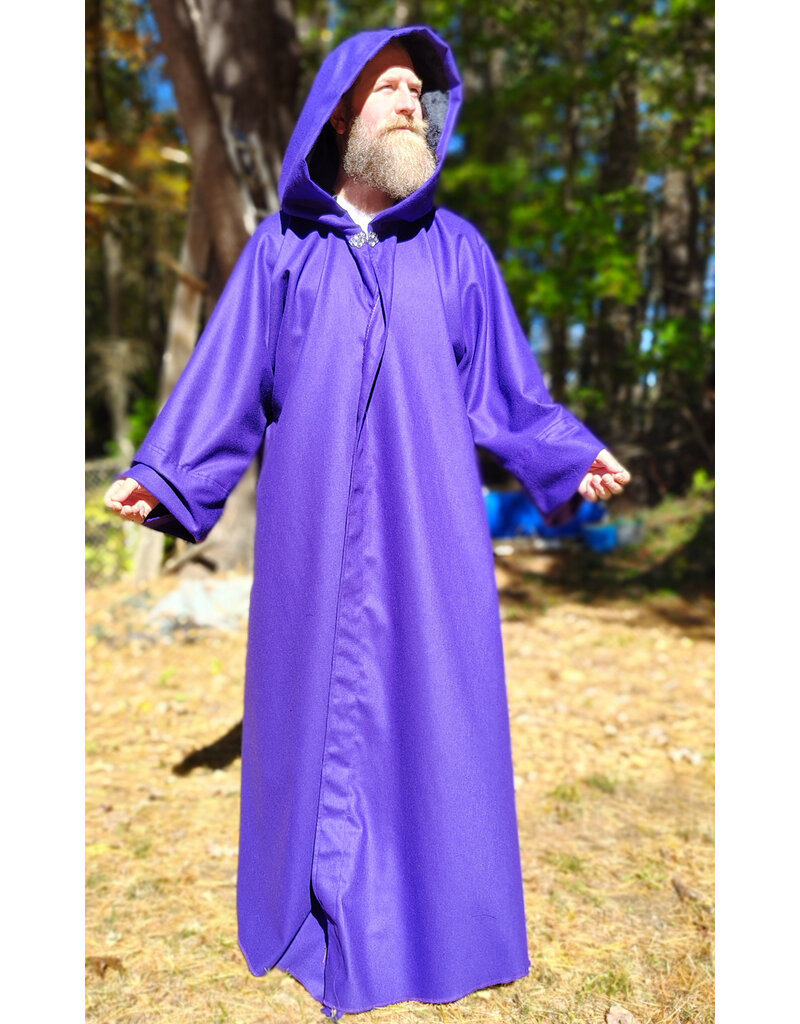 Cloakmakers.com R568-Purple Wool Blend Robe w/ Black Velvet Hood Lining & Silver Toned Clasp