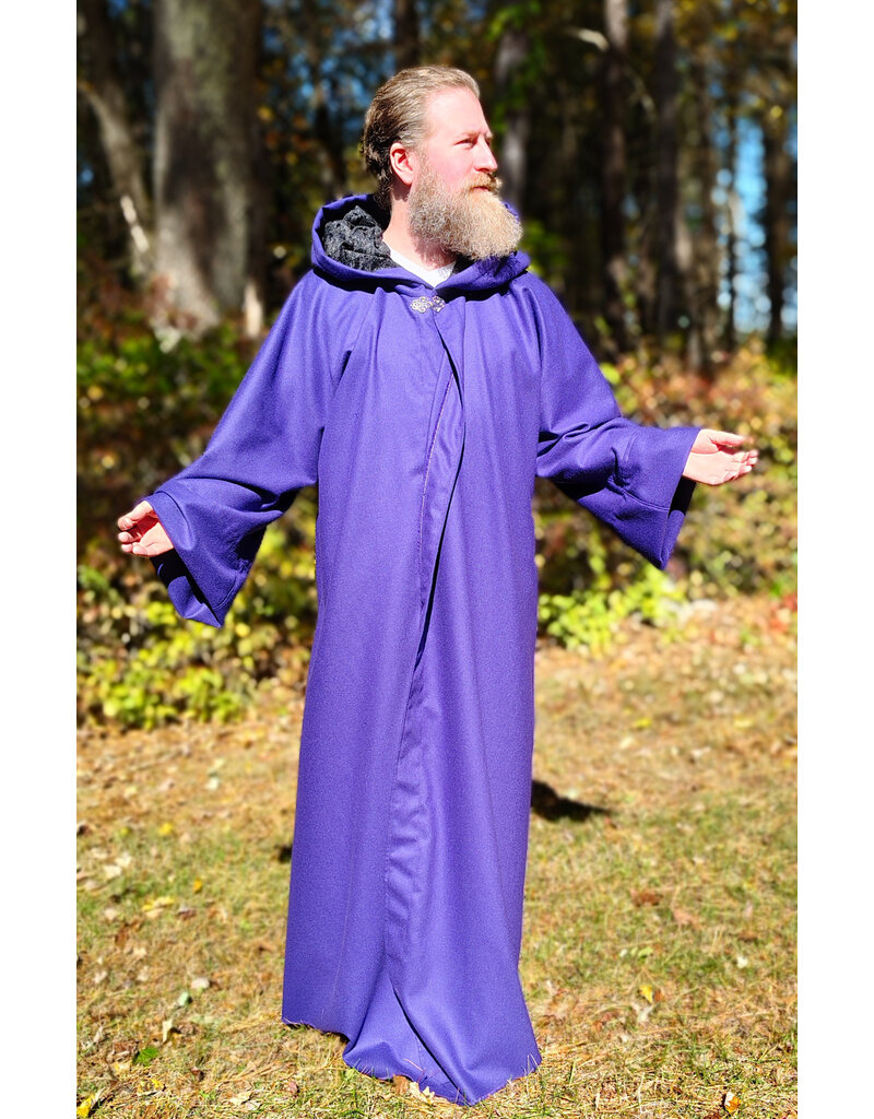 Cloakmakers.com R568-Purple Wool Blend Robe w/ Black Velvet Hood Lining & Silver Toned Clasp