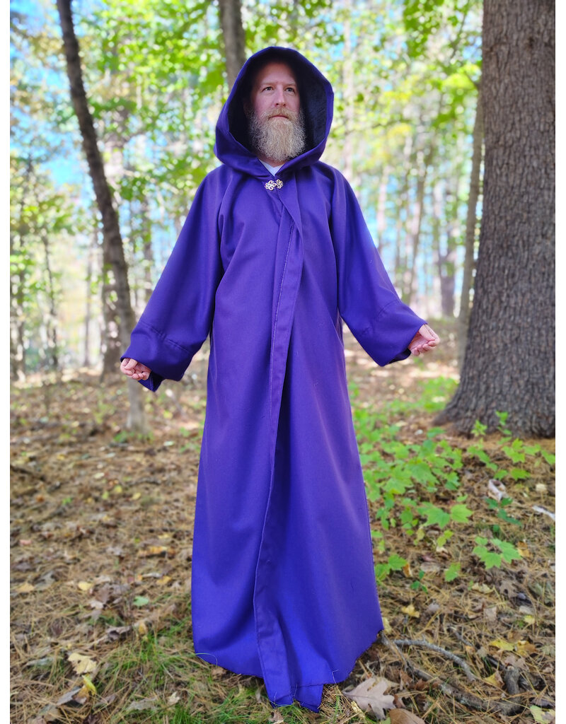 Cloakmakers.com R568-Purple Wool Blend Robe w/ Black Velvet Hood Lining & Silver Toned Clasp