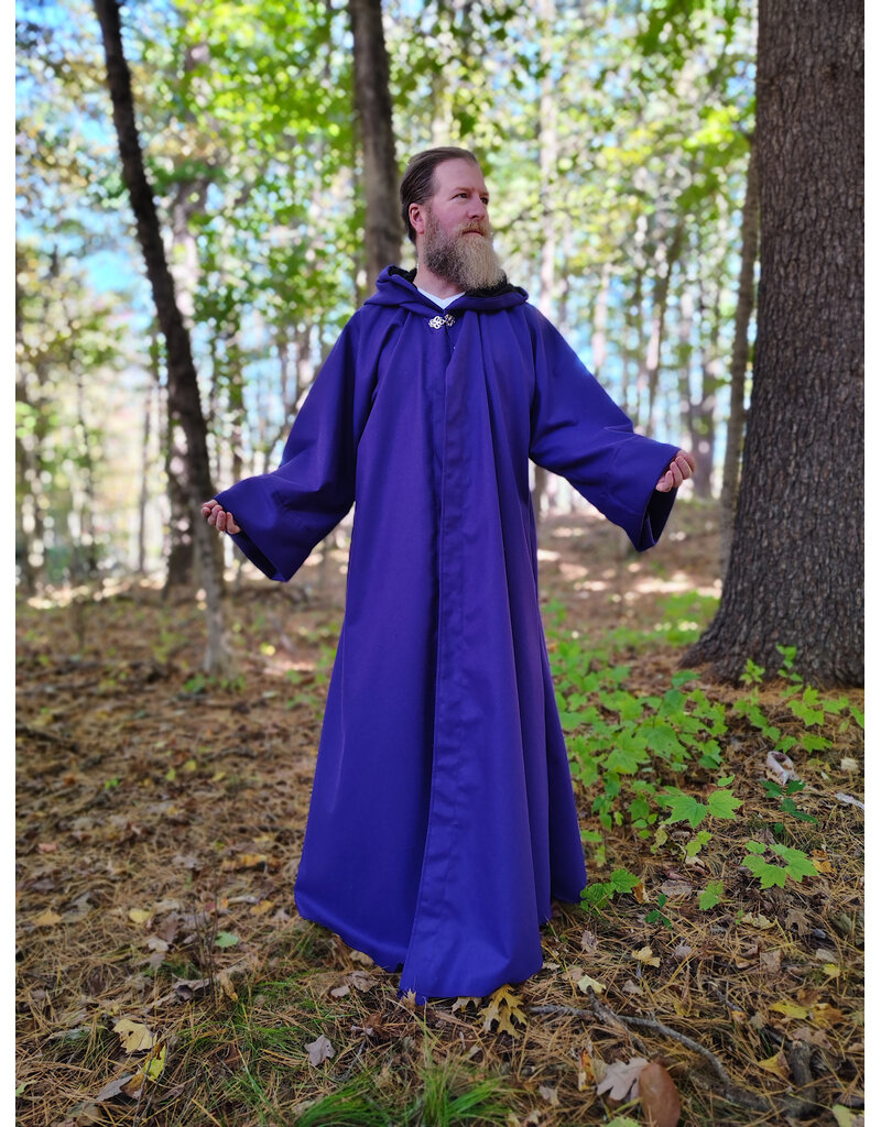 Cloakmakers.com R568-Purple Wool Blend Robe w/ Black Velvet Hood Lining & Silver Toned Clasp