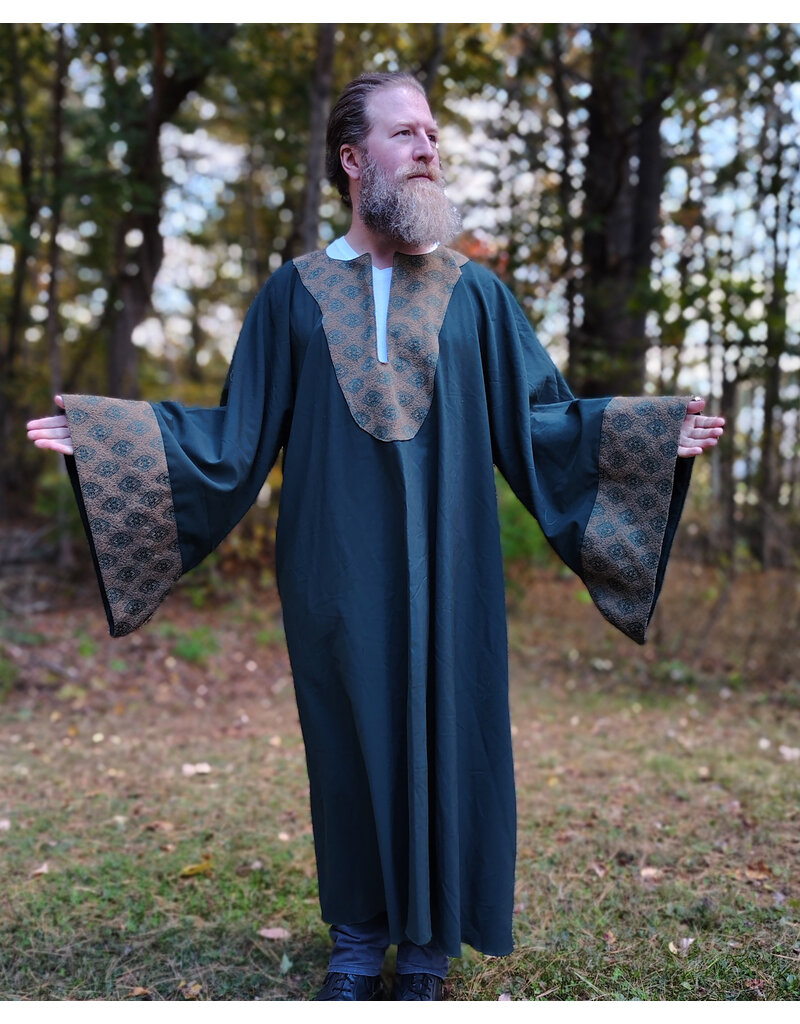 Cloakmakers.com G1199-Washable Green Wool Blend Gown w/ Brocade Drop Sleeves